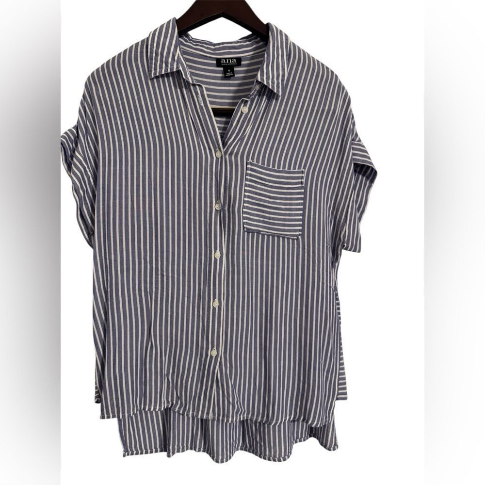 A.N.A Striped Blue Top Size Small